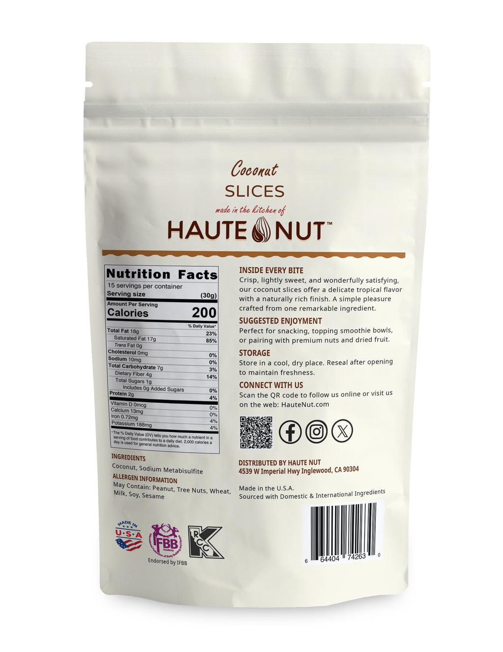 Coconut Slices back package nutrition and ingredients - HAUTE NUT Dried Fruit